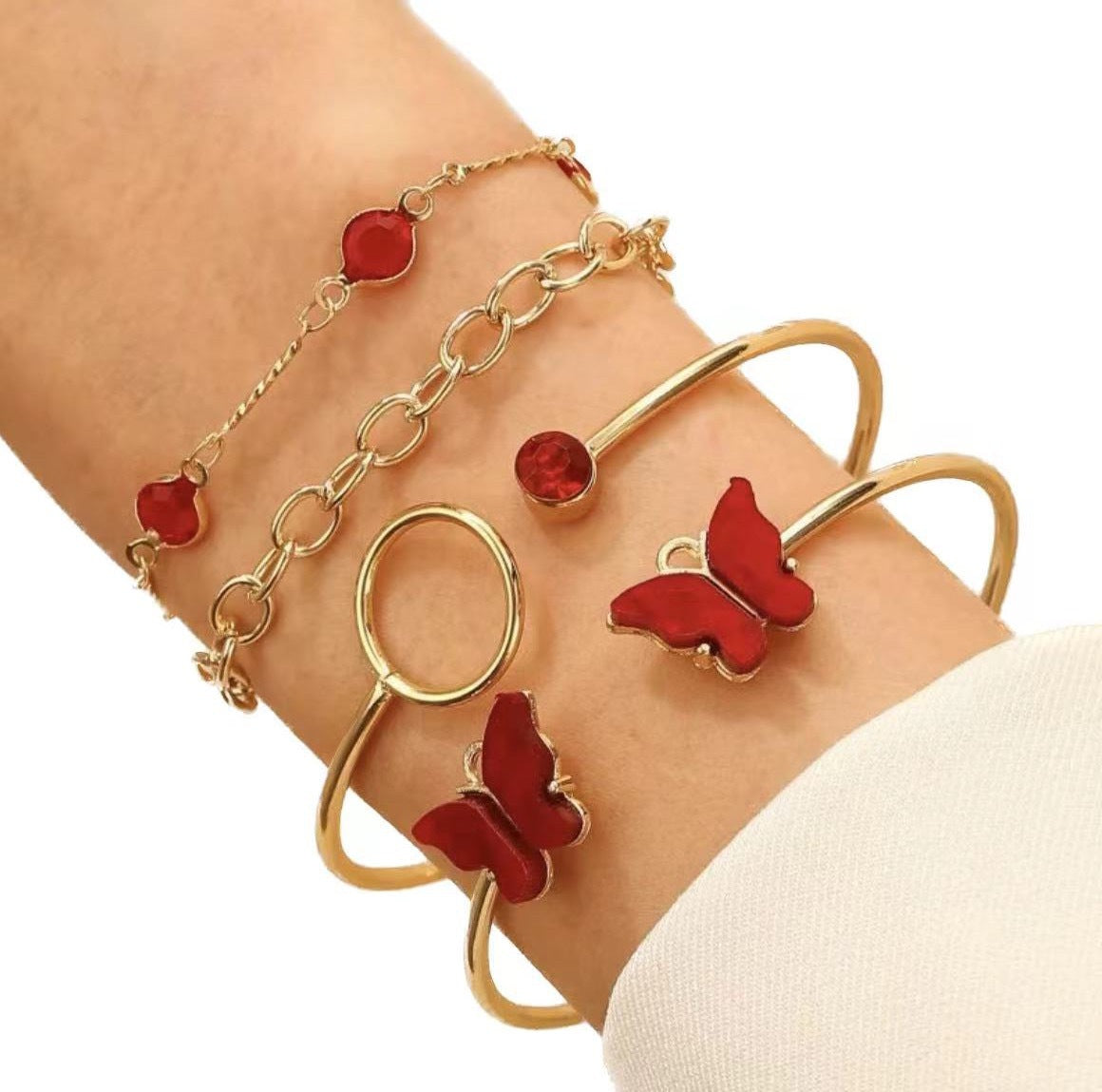 Wholesale Butterfly Design Hollow Layered Stackable Bracelet Set for Women Fashion Jewelry Accessory