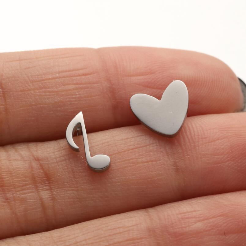 Wholesale Stainless steel Asymmetric Love Note Small Earrings