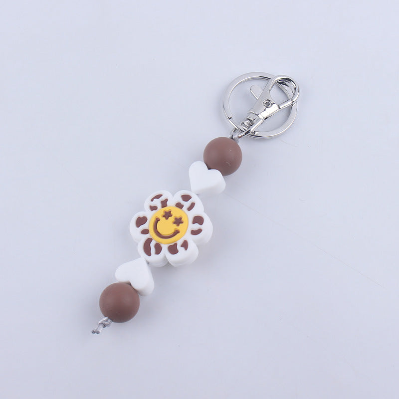 Wholesale Cartoon Flower Smiling Face Silicone Beaded Keychain ACC-KC-GuangTian008