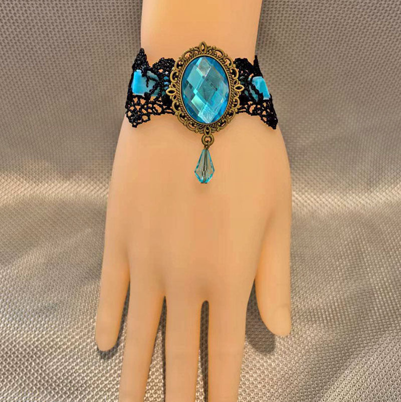 Wholesale Gothic Victorian Lace Bracelet with Red Crystal Pendant,  Chic Jewelry Accessory