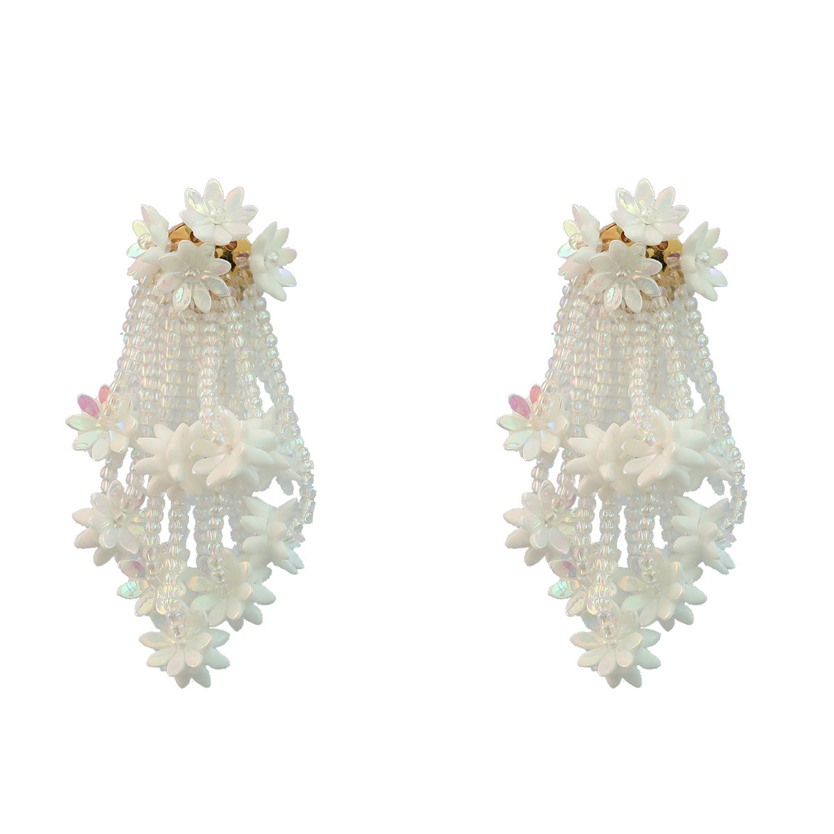 Wholesale multi-layered rice beads tassel flower resin flower earrings ACC-ES-JL021