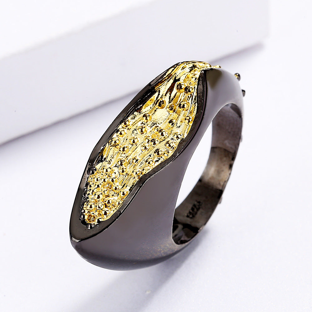 Wholesale Italian craft black gold two-color geometric simple ring