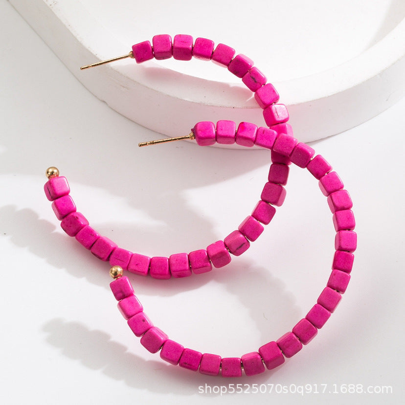 Wholesale Bohemian Pine Stone Flower Drop Earrings Chic Jewelry Accessory for Party Gift