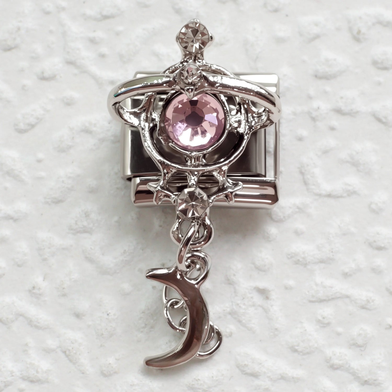 Wholesale Stainless Steel Pink Zirconia Italian Charm Bracelet Heart Shape DIY Accessory for Everyday Wear Gift