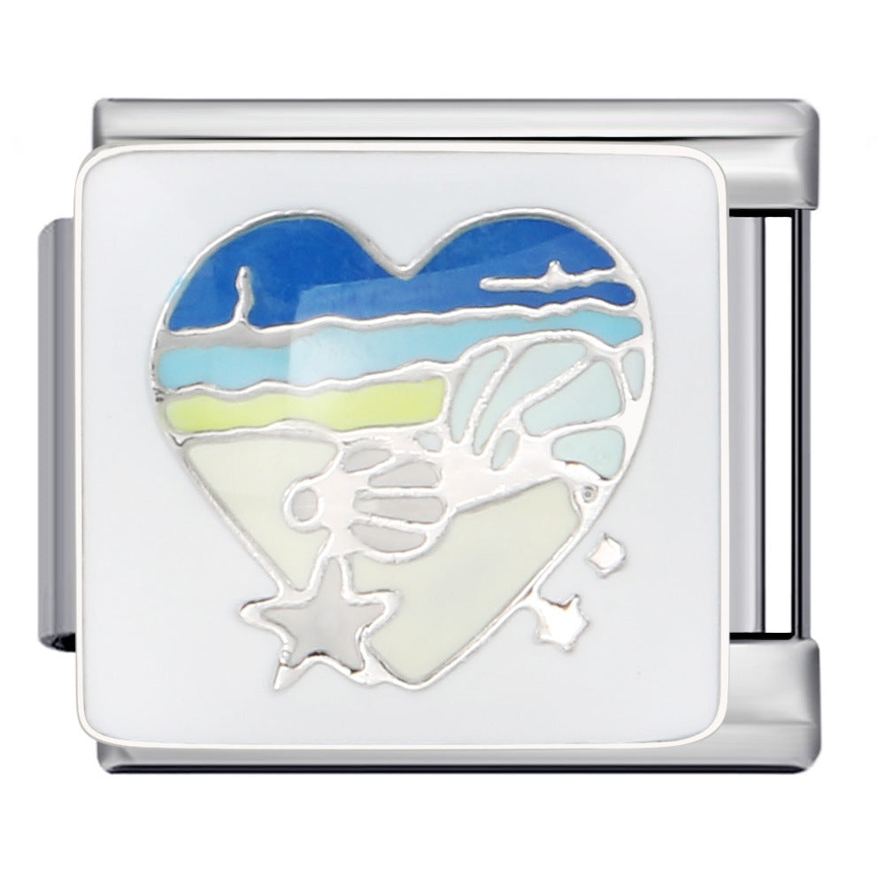 Wholesale  Italian Module Bracelet  Blue Ocean ElementsStainless Steel Welding Pattern DIY Charms