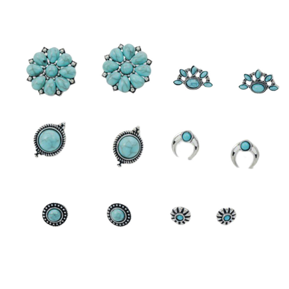 Wholesale  Bohemian turquoise flower geometric round earrings