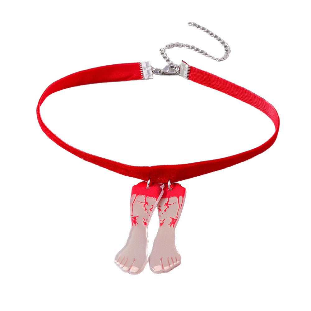 Wholesale horror broken foot necklace  Halloween double foot clavicle chain