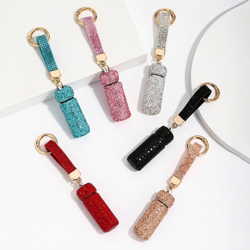 Wholesale Blue Rhinestone Perfume Bottle Keychain Chic Hollowed Design Bag Charm For Purse Or Car Key