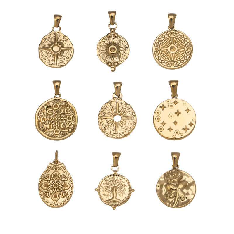 Wholesale Stainless Steel Simple Gold Diverse Oval Texture Pendant