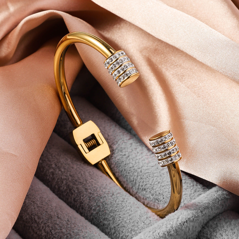 Wholesale Titanium Steel Round Full Diamond Bracelet ACC-BT-Ruif011