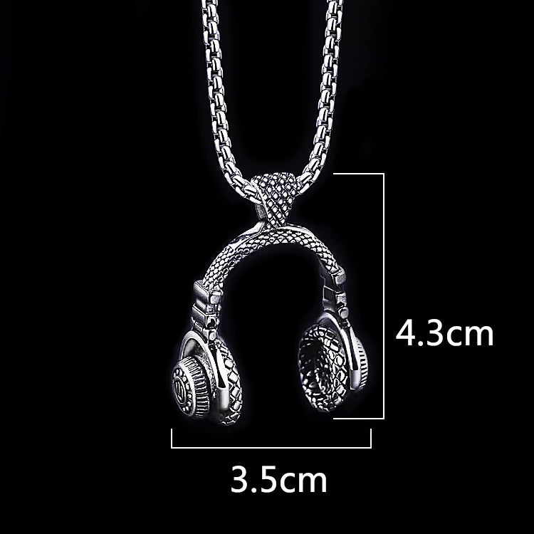 Wholesale Titanium Steel rock music headphones pendant necklace