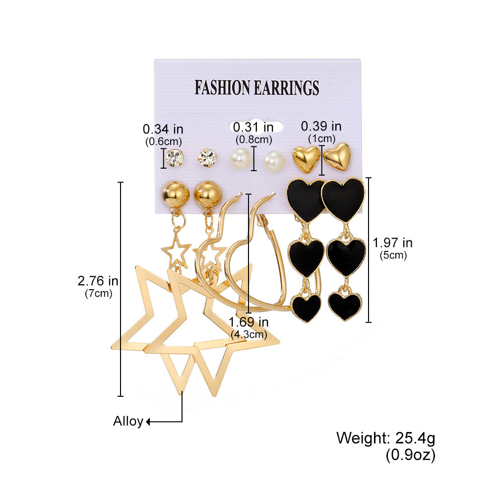 Wholesale Metal colorful geometric round retro earrings six-piece set