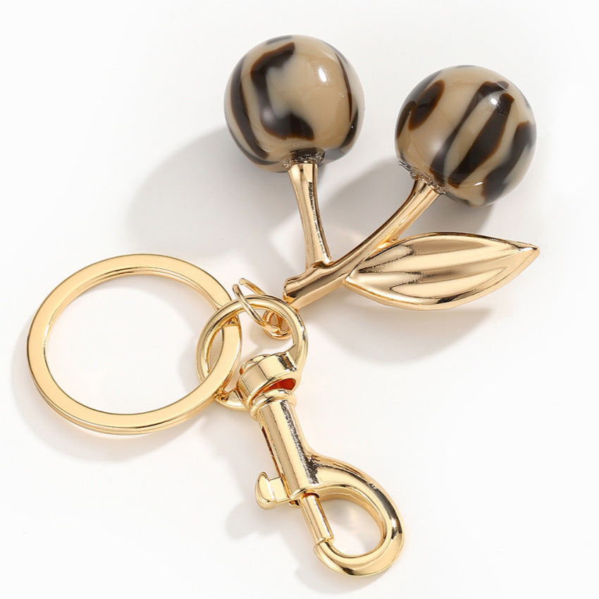 Wholesale Smudge leopard print red cherry keychain