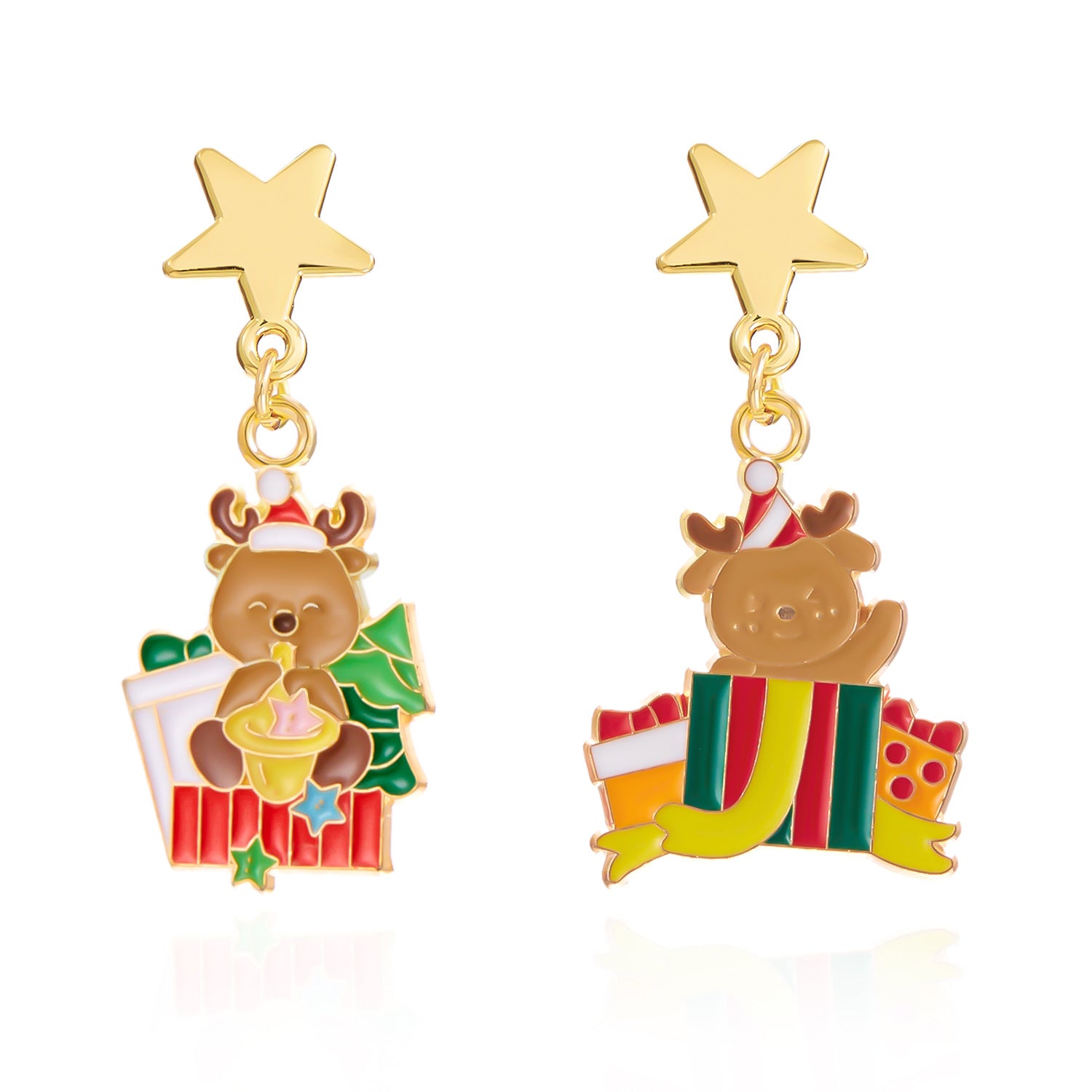 Wholesale Cartoon oil dripping  Christmas tree bell earrings