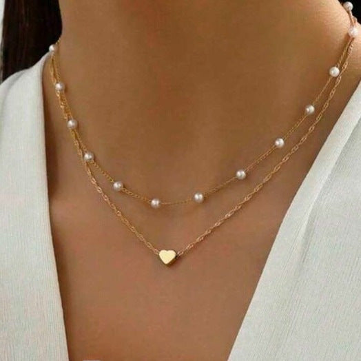 Wholesale Pearl Heart Multi-layer Necklace