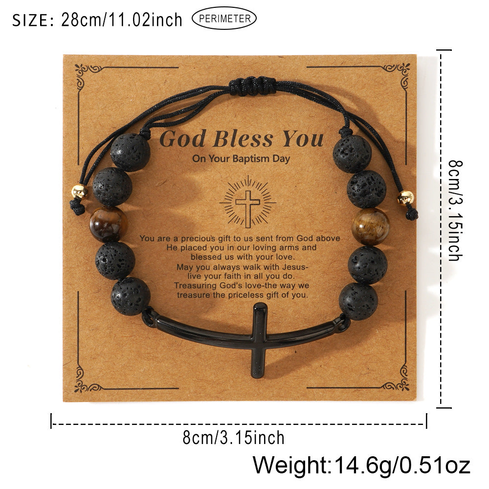 Wholesale  Copper Beads Gun Color Cross Semi-Precious Stone Men's Bracelet