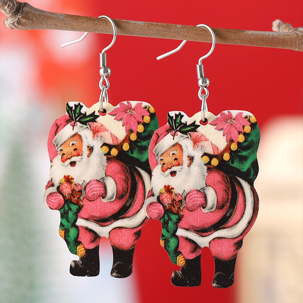 Wholesale Christmas Santa Pendant Earrings Wooden Double-sided Earrings