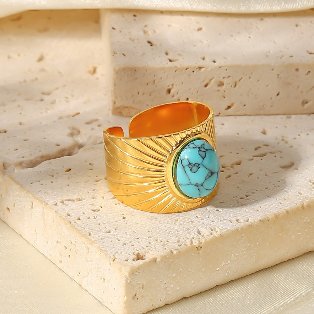 Wholesale 18k Gold Plated Turquoise Open Adjustable Stainless Steel Ring ACC-RS-Jied005