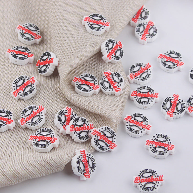 Wholesale 10pcs Cartoon Baseball Silicone Beads Focal Beads DIY Beadable Pen Accessories ACC-BDS-GuangTian027