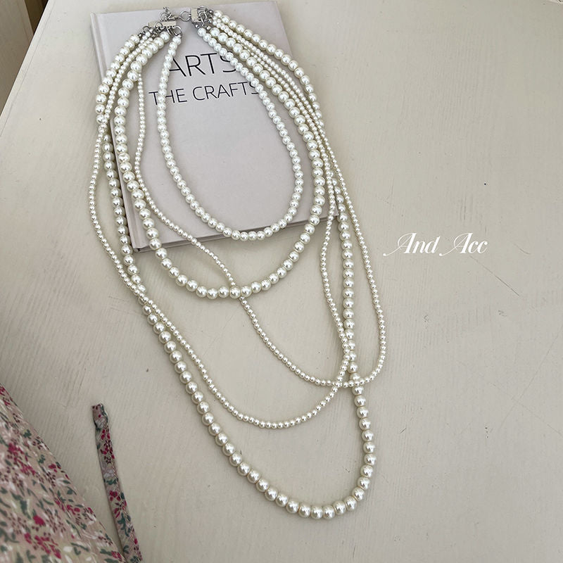 Wholesale Multi-layer Glass Pearl Necklace Vintage  Sweater Chain