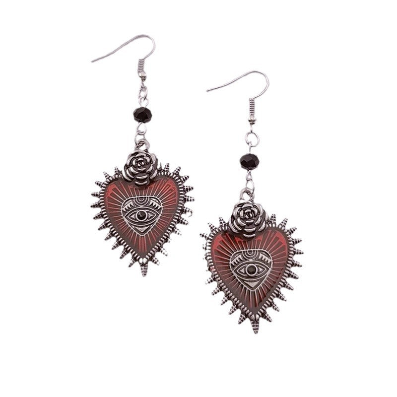 Wholesale Goth Theme Punk Wild Rose Flower Heart Shape Oil Drop Bat Earrings ACC-ES-MLR008