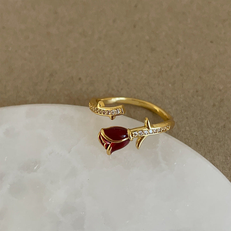 Wholesale  Red Oil Drop Flower Opening Ring