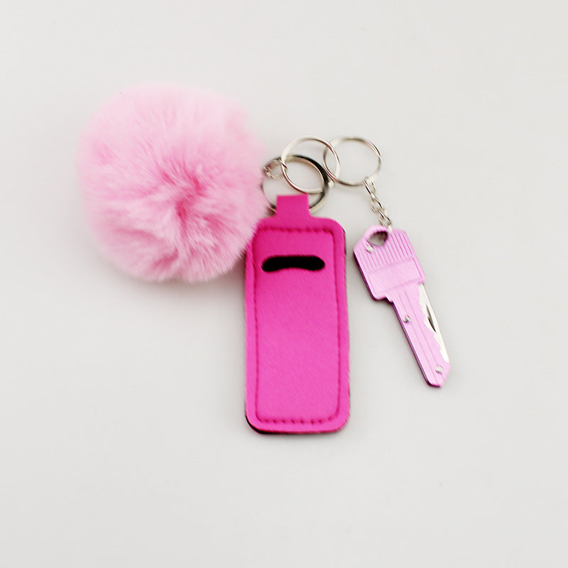 Wholesale Fur Ball Lipstick Set Folding Keychain ACC-KC-TMS008