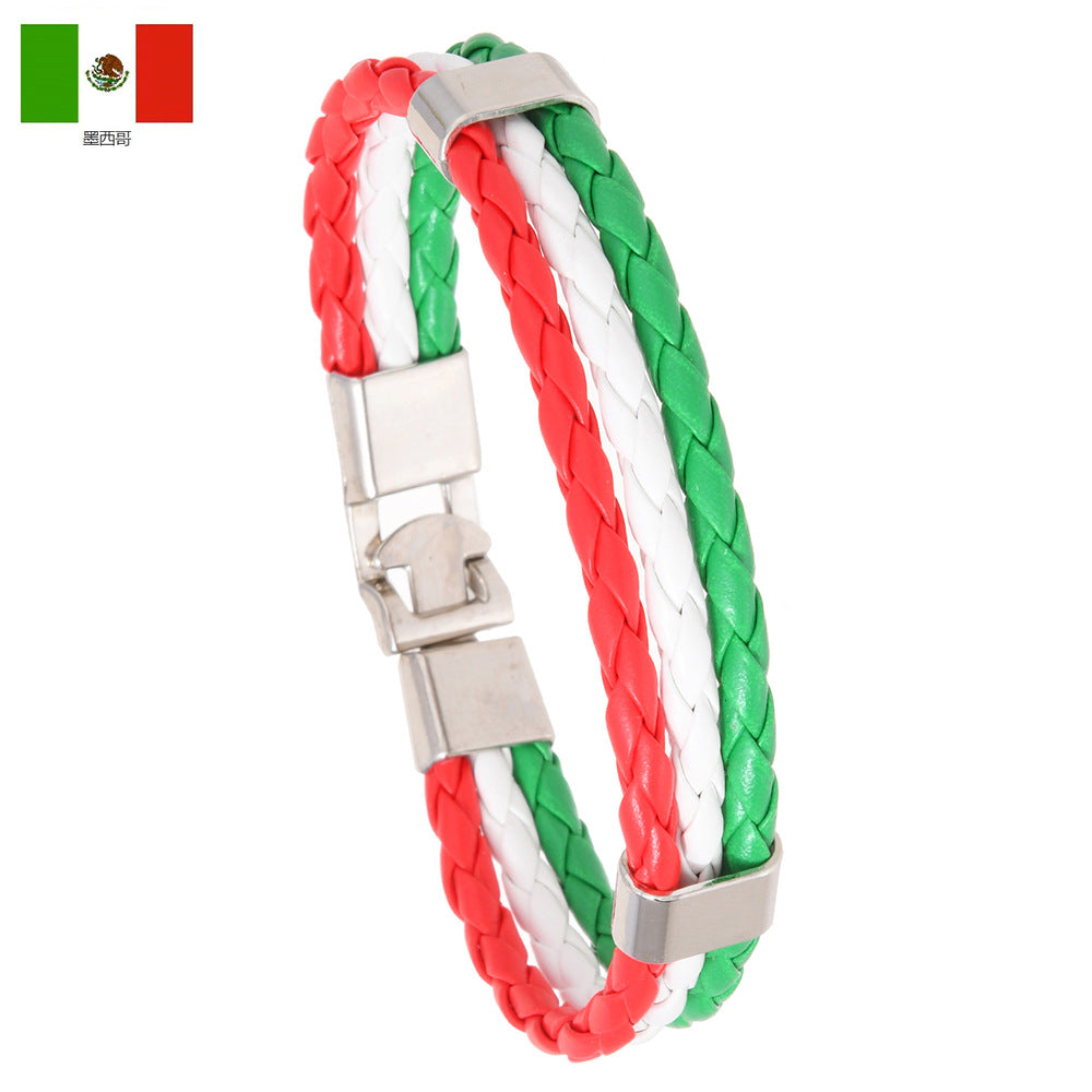 Wholesale Faux Leather Brazil Flag Color Bracelet - Unisex Fashion Accessory Gift