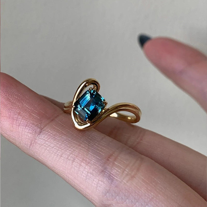Wholesale luxury inlaid square blue gem ring