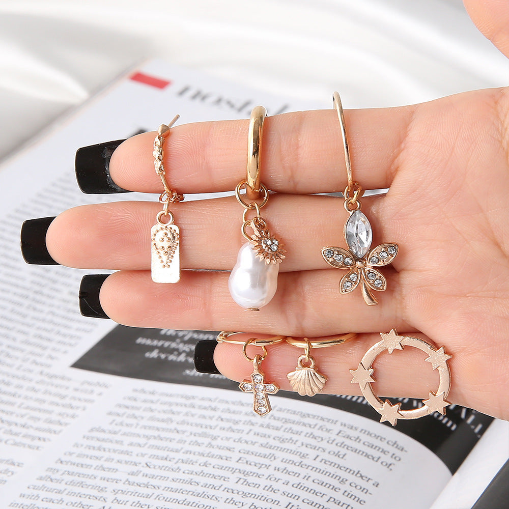 Wholesale  Pearl Cross Shell Butterfly Women Irregular Women Earrings