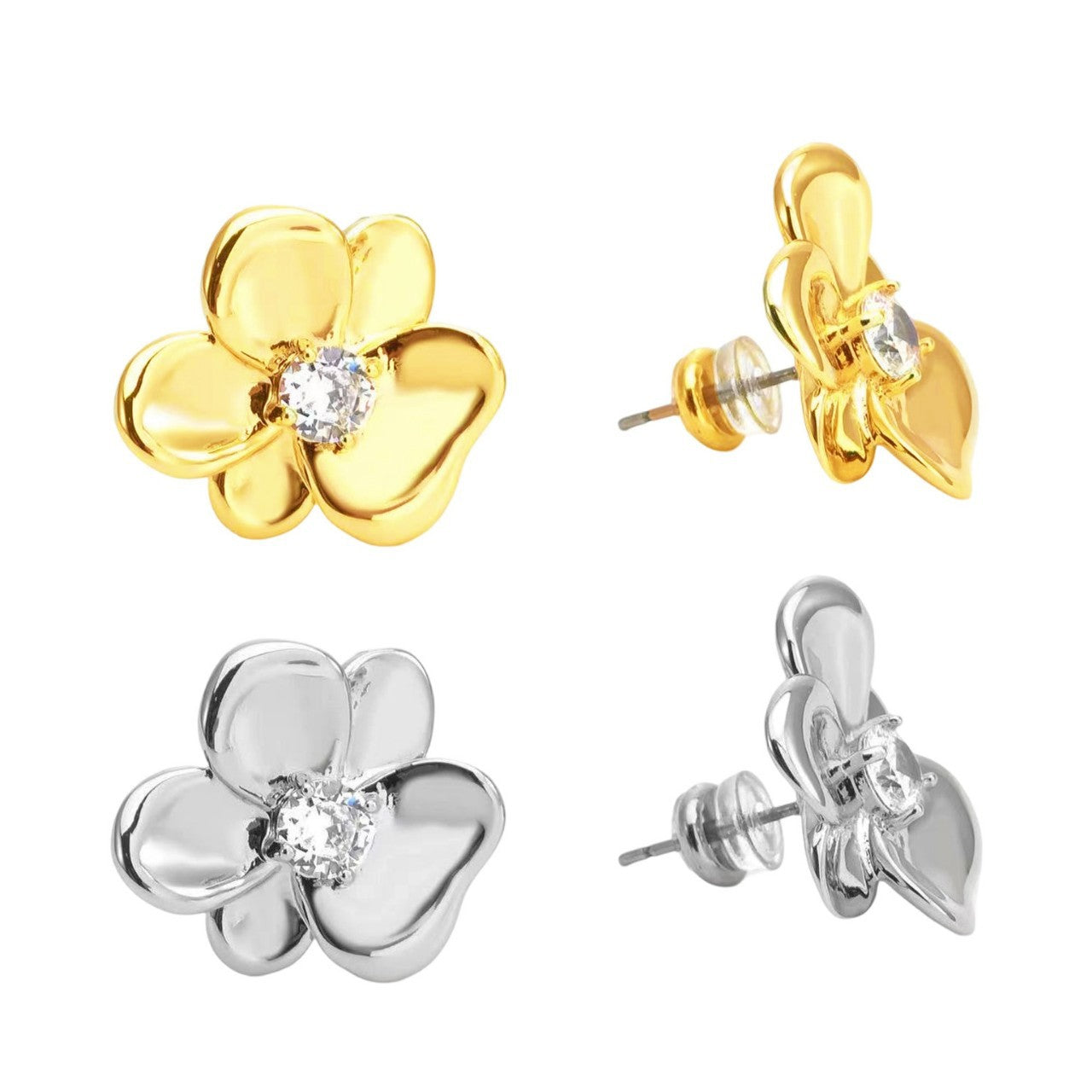 Wholesale  18K gold flower zircon earrings retro light luxury temperament earrings