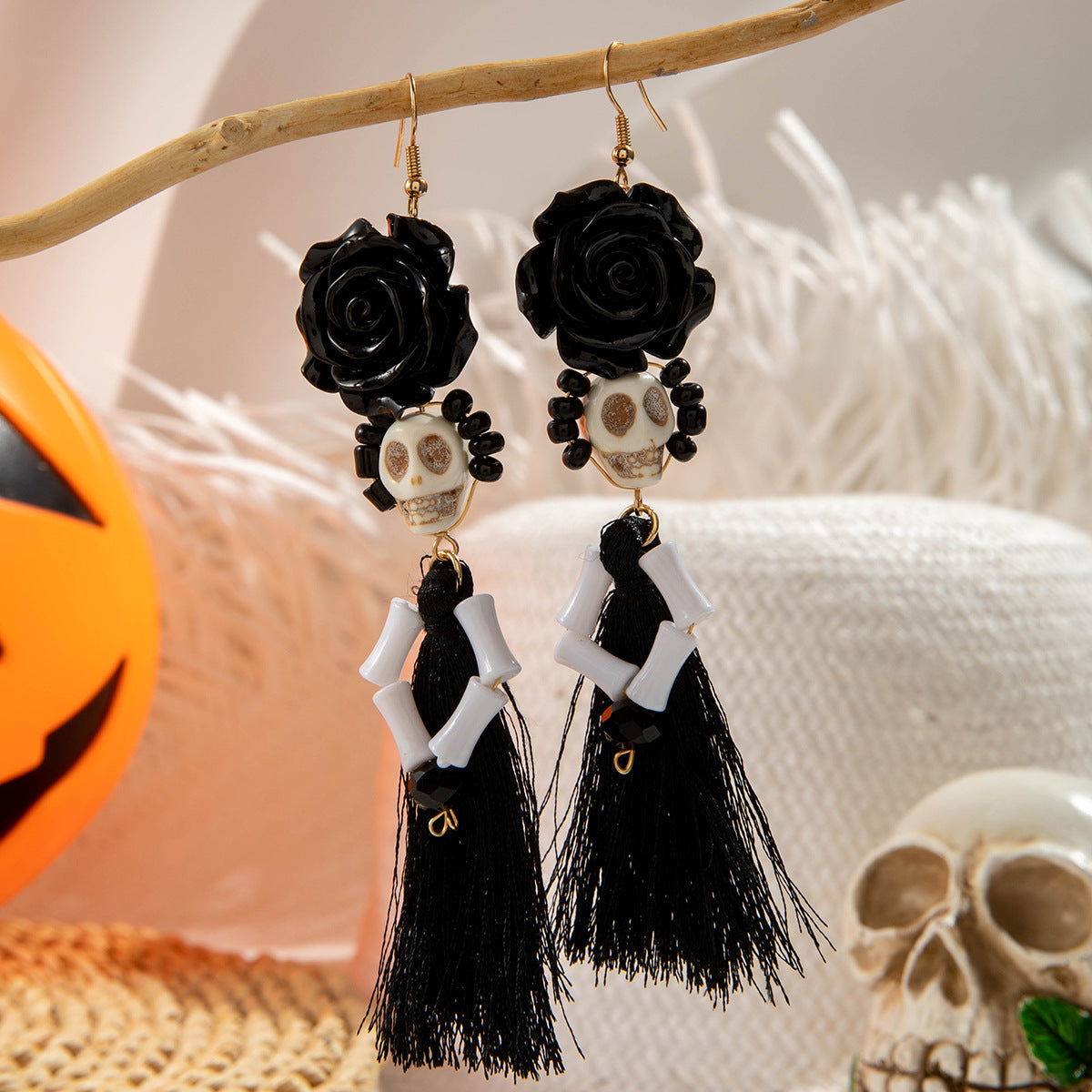 Wholesale   funny  skull tassel rice beads earrings