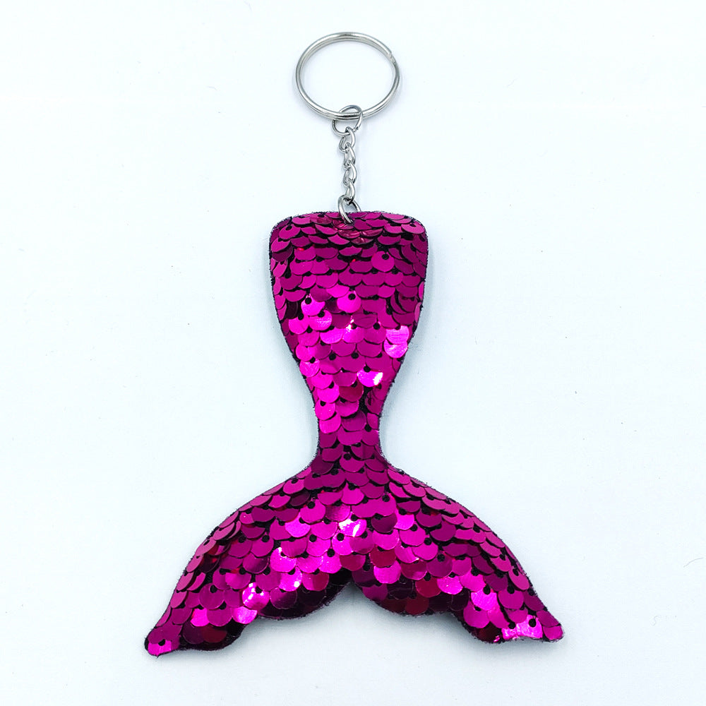 Wholesale single sided fish scale sequin keychain bag pendant fishtail key accessories ACC-KC-DY004