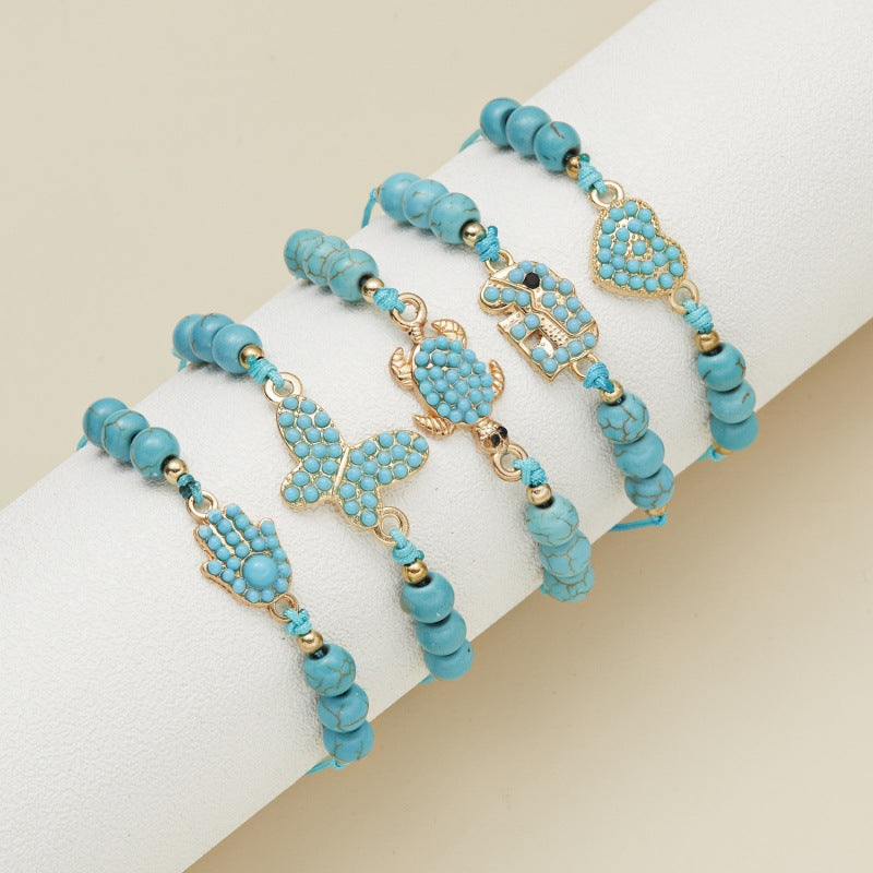 Wholesale turquoise bracelet creative turtle turquoise  adjustable woven bracelet
