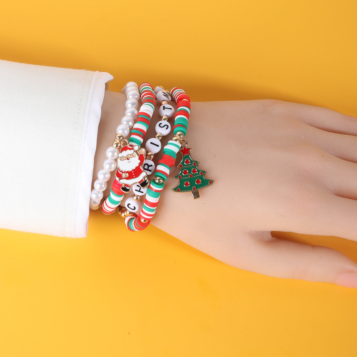 Wholesale Bohemian Christmas Letter Multi-layer Hand Decoration Soft Clay Elastic Bracelet ACC-BT-Yiran003