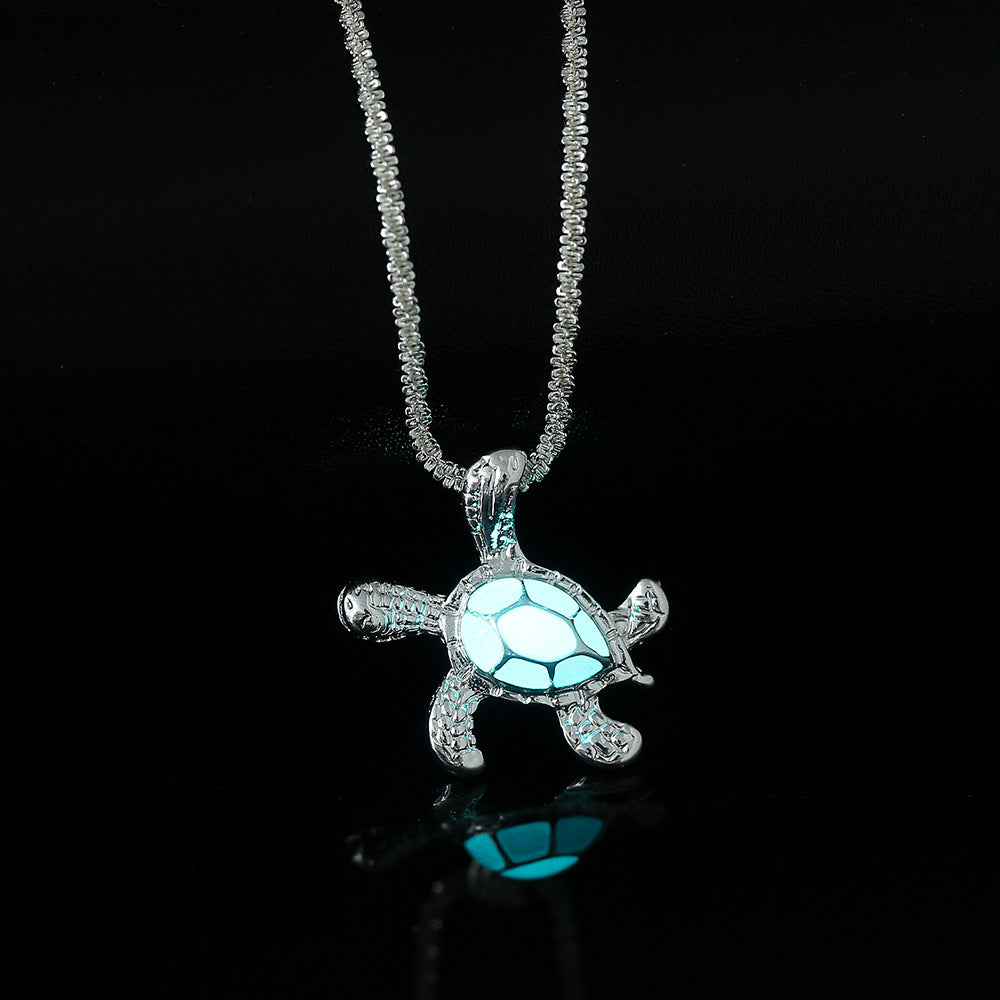 Wholesale Silver  ocean turtle oil drop luminous glowing shiny  cauliflower necklace