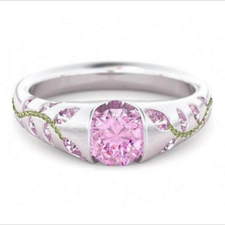 Wholesale Alloy Flower Leaf Ring with Synthetic Zirconia - Gold Red,  Women' s Fashion Jewelry Accessory