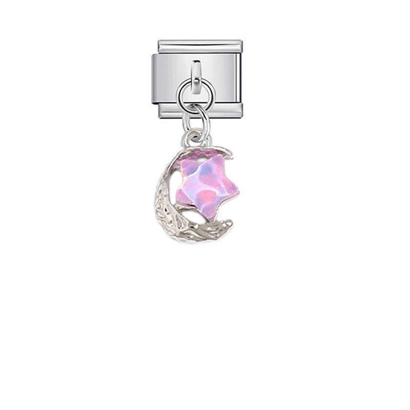 Wholesale Pink Crystal Flower Moon Pendant Charm for DIY Bracelet Watch - Stylish Jewelry Accessory for Women