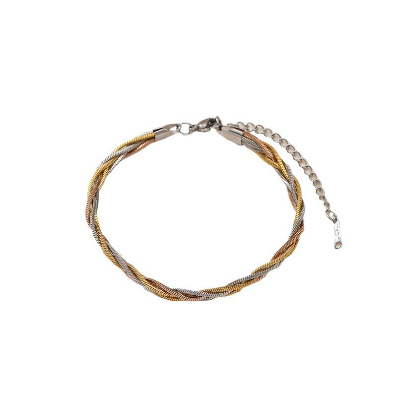 Wholesale Titanium Steel Snake Bone Chain Woven Three-Color  Bracelet Fashion Accessory