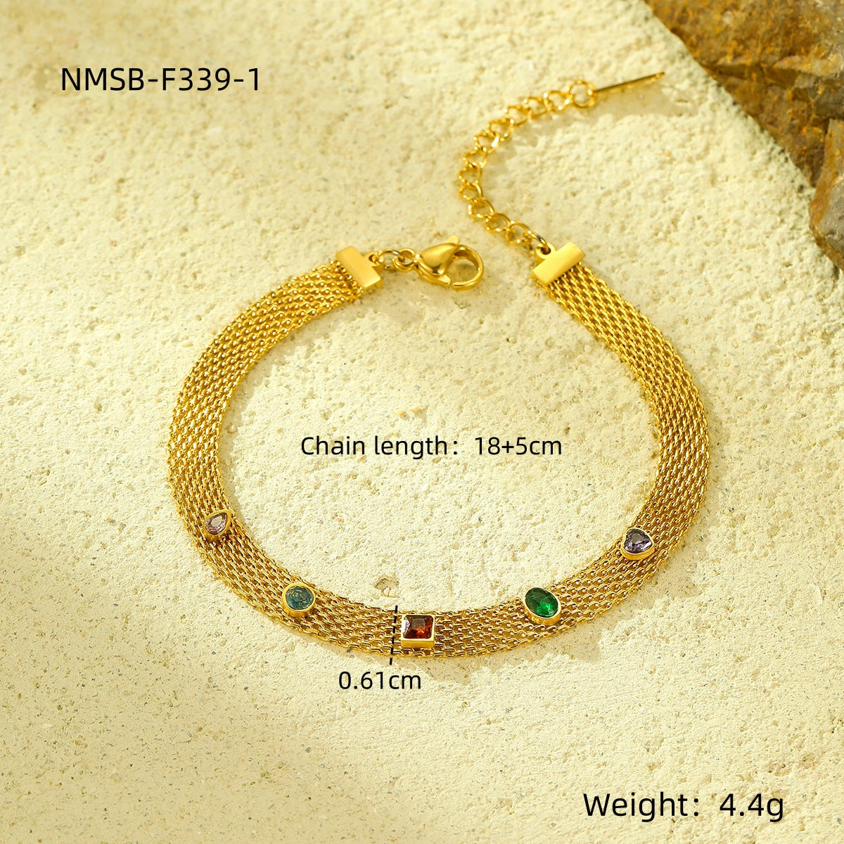 Wholesale Stainless Steel Ribbon Woven Colorful Zircon Necklace Bracelet suit