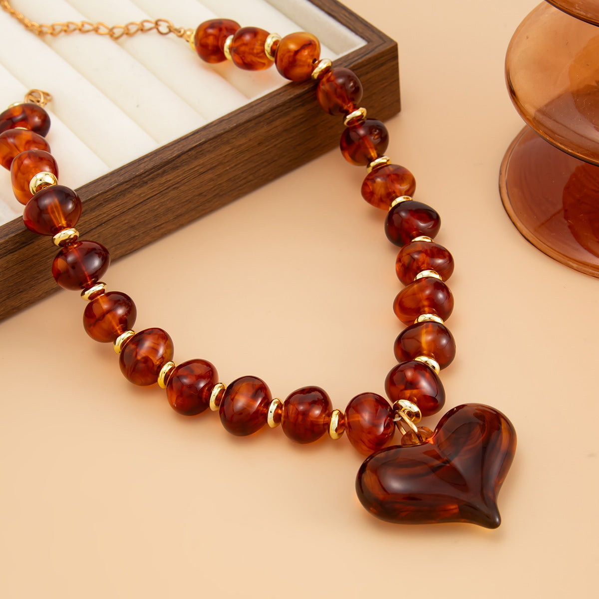 Wholesale Retro  Amber Large Heart Pendant Necklace