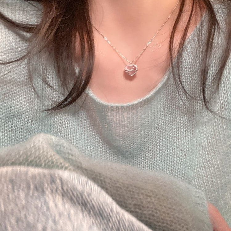 Wholesale Japanese Korean Style Pink Heart Pendant Necklace for Women Fashion Jewelry Accessory