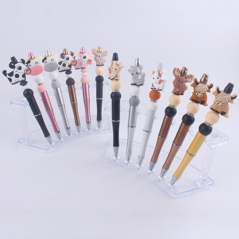 Wholesale Handmade Beaded Pen Cartoon Animal Cow Silicone Beaded Ballpoint Pen
