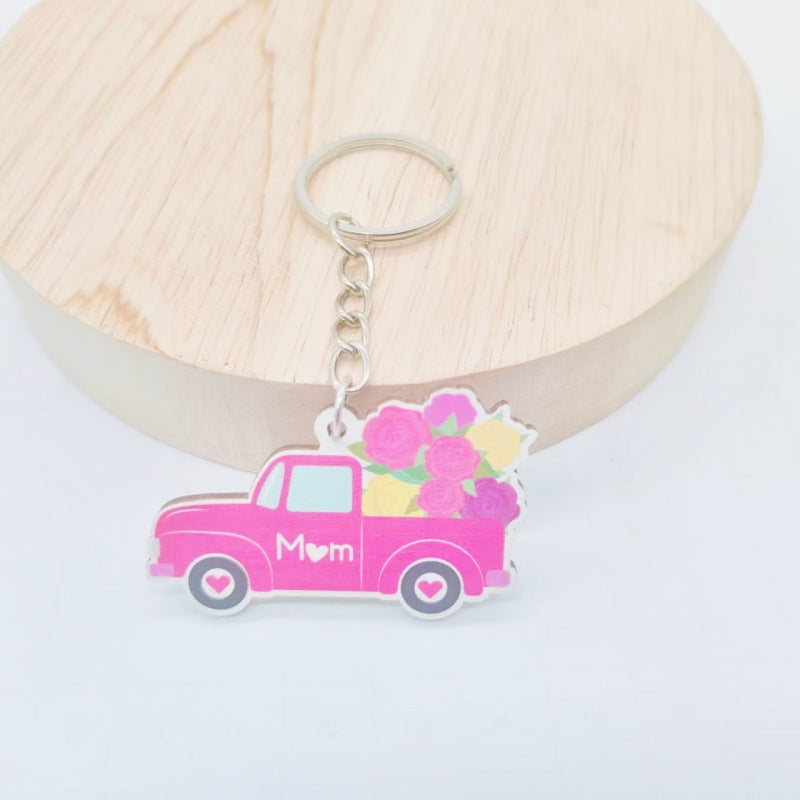 Wholesale Leopard Rainbow MAMA Mother's Day Wooden Keychain Leopard Print ACC-KC-TuoYi010