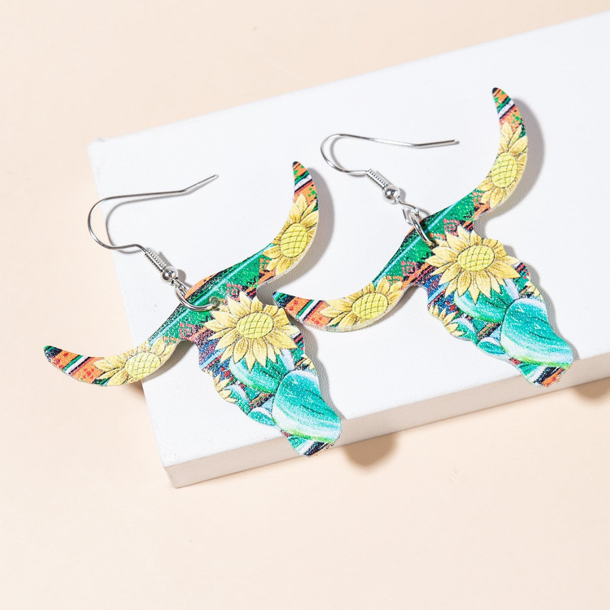 Wholesale  retro personality cow head leather earrings creative sunflower pu earrings