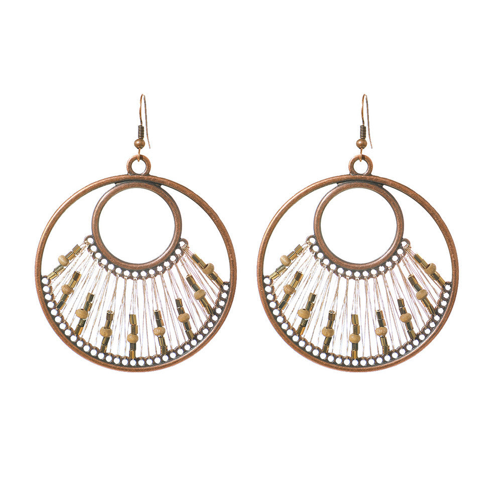 Wholesale Retro Drop Shaped Hand-Woven Earrings Alloy European American Fashion Accessory