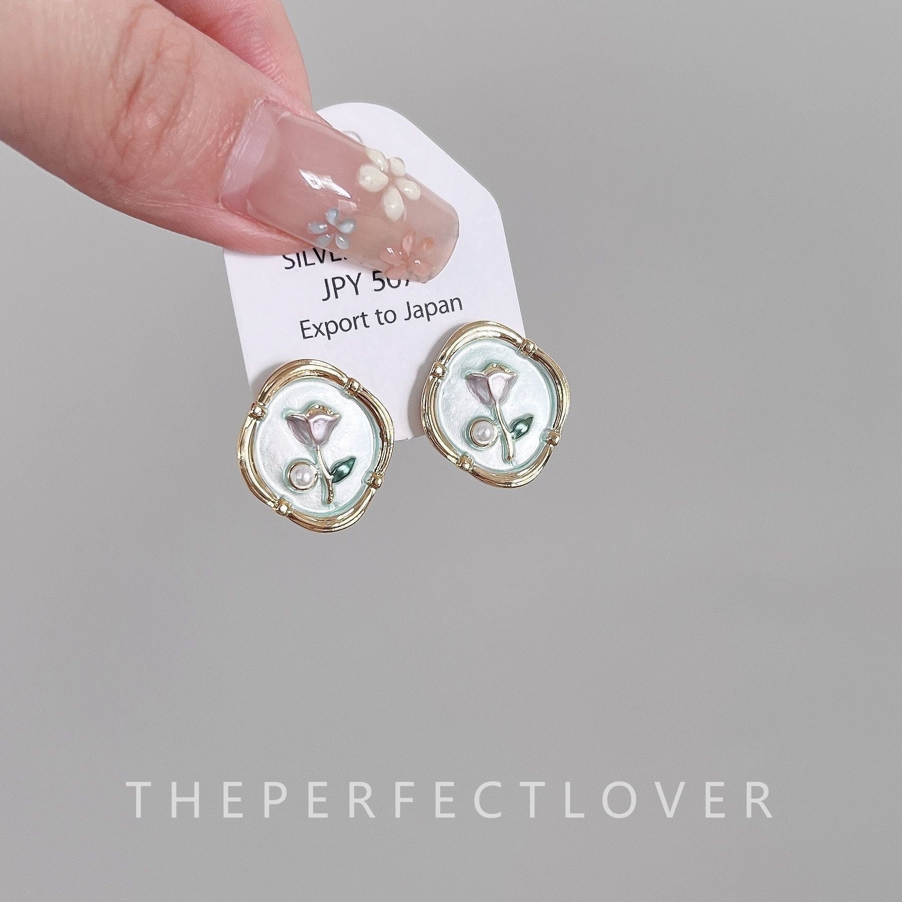 Wholesale Oil Painting Gold Freshwater Pearl Flower Earrings ACC-ES-ZhiRui004