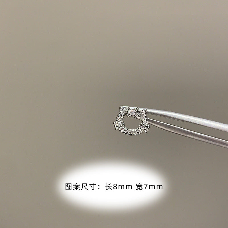 Wholesale Titanium Steel Full Diamond Cat Earrings