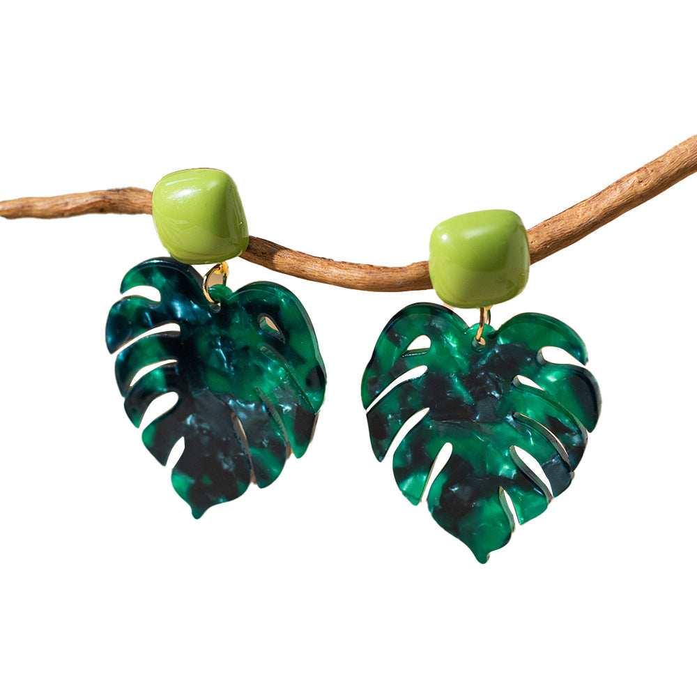 Wholesale exaggerated leaf acrylic acetic acid plate earrings