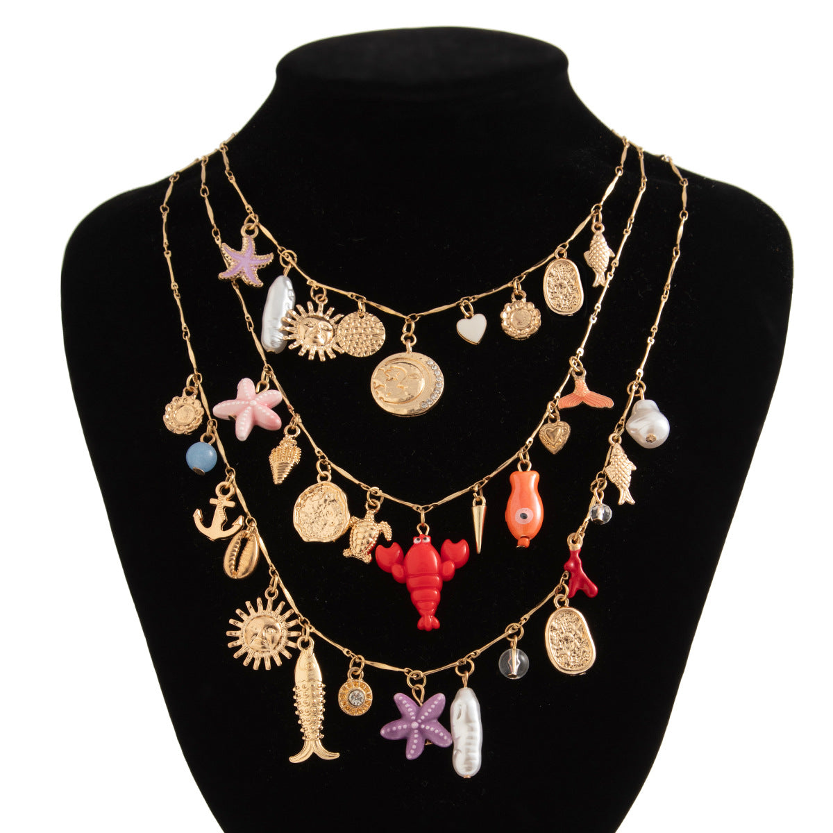 Wholesale  Ocean Wind Starfish Shell Stacked Necklace